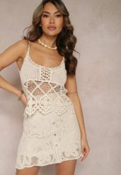 Beżowy Szydełkowy Top Bawełniany w Stylu Boho Ankeria. Brązowe topy damskie Renee, l, z aplikacjami, z bawełny, bez kołnierzyka. Za 59.99 zł.
