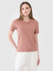 4F T-shirt regular gładki damski - brązowy XS. Brązowe t-shirty damskie 4f, xs, bez wzorów, z bawełny, bez kołnierzyka. W wyprzedaży za 29.99 zł.
