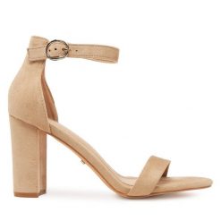Sandały DeeZee. Brązowe sandały damskie DeeZee, bez wzorów, bez obcasa, na słupku. Za 139.99 zł.