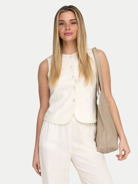 ONLY Kamizelka garniturowa Goa 15363724 Biały Regular Fit. Białe kamizelki damskie Only, ze lnu. Za 149.99 zł.