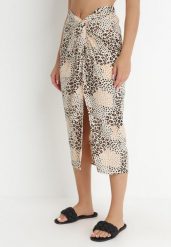Jasnobeżowa Spódnica Inoos. Brązowe spódniczki damskie Born2be, s, bez wzorów, z tkaniny, midi, kopertowe. Za 39.99 zł.