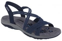 Sandały damskie, Skechers Reggae Slim - Turn It Up. Niebieskie obuwie trekkingowe damskie Skechers, bez wzorów, z materiału, bez obcasa. Za 249.99 zł.