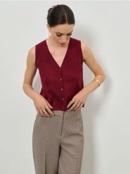 Kamizelka z wiskozą - różowy. Czerwone kamizelki damskie Sinsay, l, z wiskozy. Za 39.99 zł.