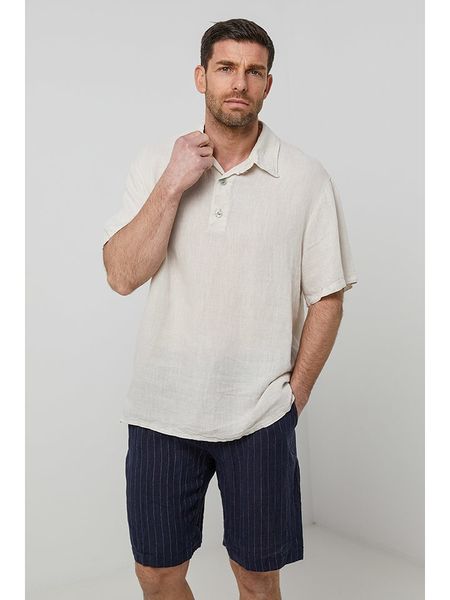 Rodier Lin Lniana koszulka polo w kolorze kremowym rozmiar: M/L. Brązowe koszulki polo męskie Rodier Lin, l, bez wzorów, ze lnu, bez ramiączek. Za 136.13 zł.