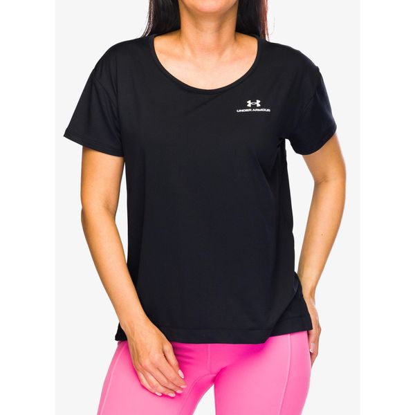 Koszulka damska Under Armour Rush Energy Core SS. Czarne t-shirty damskie Under Armour, bez wzorów, bez kołnierzyka. Za 170.20 zł.