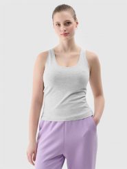 4F Top slim gładki damski - szary XS. Szare topy damskie 4f, xs, bez wzorów, z bawełny, bez kołnierzyka. W wyprzedaży za 29.99 zł.