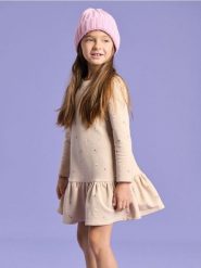 Sukienka z długim rękawem - beżowy. Brązowe sukienki dziewczęce Sinsay, bez wzorów, bez ramiączek, długie. Za 15.99 zł.