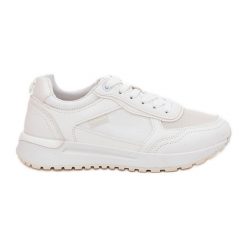 Buty Sportowe Damskie Białe. Białe buty sportowe na co dzień damskie bez wzorów, z gumy, trekkingowe. Za 105.15 zł.