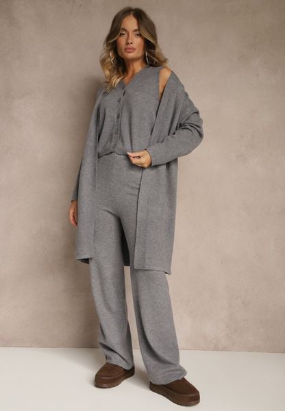 Szary Komplet z Dzianiny z Wełną Długi Kardigan Spodnie i Kamizelka Otizane. Szare kamizelki damskie Renee, z dzianiny. Za 109.99 zł.