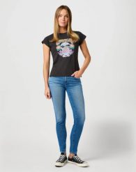 DAMSKIE SPODNIE WRANGLER SKINNY WHISPERING WAVES 112362298. Spodnie materiałowe damskie Wrangler, bez wzorów, z jeansu. Za 229.99 zł.