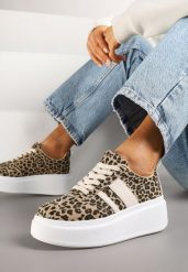 Panterkowe Sneakersy Klasyczne Tenisówki na Grubej Podeszwie z Koturnem Adessia. Trampki i tenisówki damskie Renee, bez wzorów, z jeansu. Za 79.99 zł.