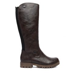 Kozaki Rieker. Brązowe kozaki damskie Rieker, bez obcasa, na płaskiej podeszwie. Za 459.99 zł.