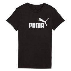 T-shirt Damski Logo ESS No.1. Czarne t-shirty damskie Puma, bez wzorów, bez kołnierzyka. Za 110.99 zł.