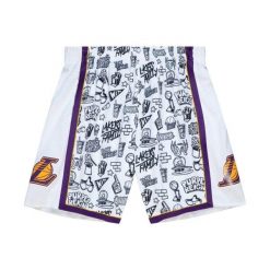 Spodenki Mitchell & Ness NBA Los Angeles Lakers Doodle. Białe szorty męskie Mitchell & Ness, bez wzorów, sportowe. Za 447.35 zł.