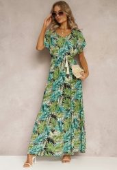 Zielono-Czarna Maxi Sukienka z Wiskozy w Kwiatowy Print ze Sznurkiem w Talii Anukka. Zielone sukienki damskie Renee, l, bez wzorów, z wiskozy, bez kołnierzyka, bez ramiączek, maxi. W wyprzedaży za 76.99 zł.