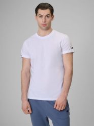 4F T-shirt regular gładki męski - biały S. Białe t-shirty męskie 4f, m, bez wzorów, z bawełny, bez kołnierzyka. Za 59.99 zł.