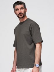 Męski t-shirt bawełniany LOOSE FIT z okrągłym dekoltem – szarozielony V3 - Rozmiar: S. Szare t-shirty męskie Ombre Clothing, l, bez wzorów, z bawełny, bez kołnierzyka. Za 169.99 zł.