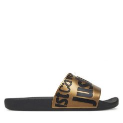 Klapki Just Cavalli. Czarne klapki damskie Just Cavalli, bez wzorów, bez obcasa. Za 229.99 zł.