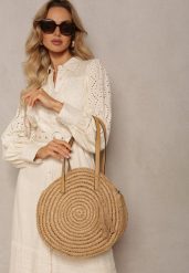 Beżowa Pleciona Okrągła Torebka Shopperka z Długimi Rączkami i Paskiem Acelema. Brązowe torebki klasyczne damskie Renee, bez wzorów, z jeansu, bez dodatków. Za 89.99 zł.