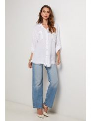 Lin Passion Lniana koszula w kolorze białym rozmiar: 36/38. Białe koszule damskie Lin Passion, bez wzorów, ze lnu, klasyczne, bez kołnierzyka, bez ramiączek. Za 173.99 zł.