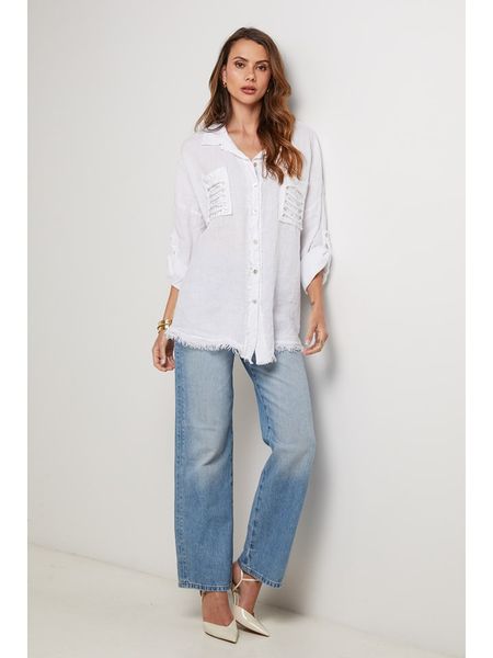 Lin Passion Lniana koszula w kolorze białym rozmiar: 36/38. Białe koszule damskie Lin Passion, bez wzorów, ze lnu, klasyczne, bez kołnierzyka, bez ramiączek. Za 173.99 zł.