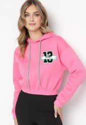 Różowa Bluza o Krótkim Fasonie z Kapturem i Ściągaczami oraz Nadrukiem Varel. Czerwone bluzy z kapturem damskie Born2be, l. Za 34.99 zł.