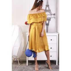 Sukienka MASHA MUSTARD. Żółte sukienki damskie Sukienka MASHA MUSTARD, l, bez wzorów, bez kołnierzyka, bez ramiączek, mini. W wyprzedaży za 109.00 zł.