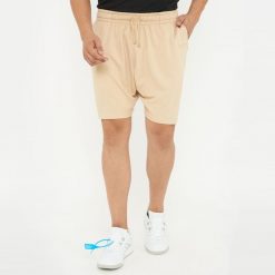 Męskie szorty bawełniane F7 beżowe. Brązowe szorty męskie Legea, bez wzorów, z bawełny, eleganckie. Za 68.00 zł.