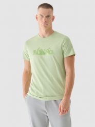 4F T-shirt regular z nadrukiem męski - oliwkowy S. Brązowe t-shirty męskie 4f, m, bez wzorów, z bawełny, bez kołnierzyka. W wyprzedaży za 29.99 zł.