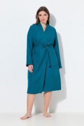 Damskie Szlafrok kołnierz szalowy pasek pika waflowa długi rękaw. Niebieskie szlafroki damskie Ulla Popken, plus size, bez wzorów, z bawełny, plus size. Za 279.99 zł.