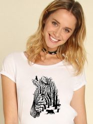 WOOOP Koszulka "Zebra" w kolorze białym rozmiar: XL. Białe bluzki damskie Wooop, xl, bez wzorów, bez kołnierzyka, bez ramiączek. Za 70.24 zł.
