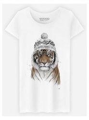 WOOOP Koszulka "Siberian Tiger" w kolorze białym rozmiar: M. Białe bluzki damskie Wooop, m, bez wzorów, z bawełny, bez kołnierzyka. Za 56.99 zł.