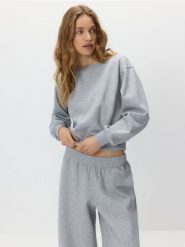 Bluza z odkrytymi ramionami - jasnoszary. Szare bluzy bez kaptura damskie Reserved, l, z bawełny. Za 99.99 zł.