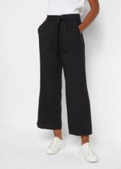 Spodnie culotte z przewiewnej mieszanki lnu. Zielone spodnie materiałowe damskie bonprix, bez wzorów. Za 147.99 zł.