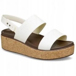 Sandały dla Kobiet Crocs Brooklyn Cork Low Wedge. Białe sandały damskie Crocs, bez wzorów, z materiału, bez obcasa, na koturnie. Za 231.99 zł.