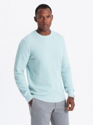 Melanżowy męski sweter ze strukturalnej dzianiny – miętowy V1 OM-SWSW-0142 - XXL. Zielone swetry męskie Ombre Clothing, l, bez wzorów, z bawełny, bez kołnierzyka. W wyprzedaży za 89.99 zł.