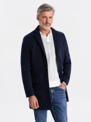 Płaszcz męski klasyczny jednorzędowy - granatowy V1 - Rozmiar: XL. Niebieskie płaszcze męskie Ombre Clothing, na wiosnę, m, bez wzorów, eleganckie. W wyprzedaży za 199.99 zł.