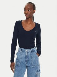 Tommy Jeans Bluzka Essential DW0DW17990 Granatowy Slim Fit. Niebieskie bluzki damskie Tommy Jeans, xxs, bez wzorów, z bawełny, bez ramiączek. Za 219.99 zł.