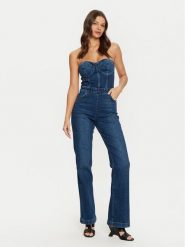 Guess Kombinezon W4PD1E D5JT1 Granatowy Regular Fit. Niebieskie kombinezony damskie Guess, z aplikacjami, z bawełny, bez kołnierzyka, bez ramiączek. Za 429.99 zł.