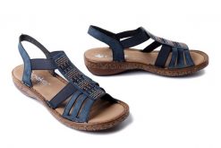 RIEKER 628G7-14 blue, sandały damskie. Niebieskie sandały damskie Rieker, bez wzorów, bez obcasa. Za 239.92 zł.