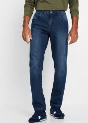 Dżinsy ze stretchem slim fit straight. Niebieskie jeansy męskie bonprix. Za 107.99 zł.