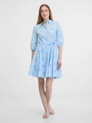 Orsay Sukienka w kolorze błękitnym rozmiar: 44. Niebieskie sukienki damskie ORSAY, bez wzorów, z bawełny, bez kołnierzyka, bez ramiączek, mini. Za 100.99 zł.