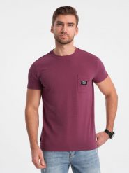 Męski casualowy t-shirt z naszytą kieszonką - ciemnoróżowy V5 OM-TSCT-0109 - XXL. Czerwone t-shirty męskie Ombre Clothing, m, z aplikacjami, z bawełny, bez kołnierzyka. Za 77.99 zł.