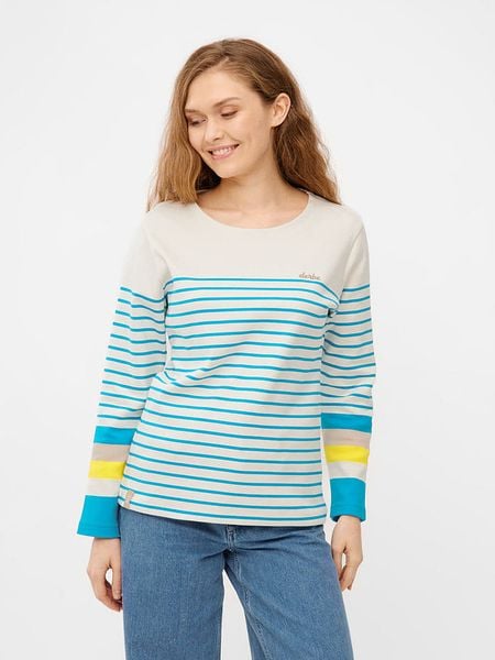 Derbe Koszulka w kolorze kremowo-błękitnym rozmiar: L. Brązowe bluzki damskie Derbe, l, bez wzorów, z bawełny, bez kołnierzyka, bez ramiączek. Za 171.68 zł.