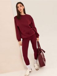Bawełniane legginsy w prążek - bordowy. Czerwone legginsy damskie Sinsay, l, bez wzorów, z bawełny. Za 29.99 zł.