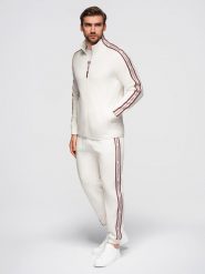 Dresowy komplet męski bluza rozpinana + spodnie dresowe joggery - biały V2 - Rozmiar: XXL. Białe bluzy bez kaptura męskie Ombre Clothing, m, z bawełny. Za 399.99 zł.