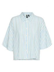 Vero Moda Koszulka w kolorze niebiesko-białym rozmiar: L. Białe bluzki damskie Vero Moda, l, bez wzorów, bez kołnierzyka, bez ramiączek. Za 67.09 zł.
