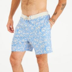 Spodenki surfingowe męskie Olaian 100 18" Flora. Niebieskie kąpielówki męskie OLAIAN, m, bez wzorów, z materiału. Za 69.99 zł.