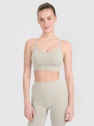 4F Biustonosz treningowy z niskim wsparciem - beżowy M/L. Brązowe biustonosze sportowe damskie 4f, bez wzorów, z dzianiny. W wyprzedaży za 69.99 zł.
