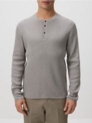 Sweter henley - jasnoszary. Szare swetry męskie Reserved, l, bez wzorów, z dzianiny, bez kołnierzyka. Za 129.99 zł.
